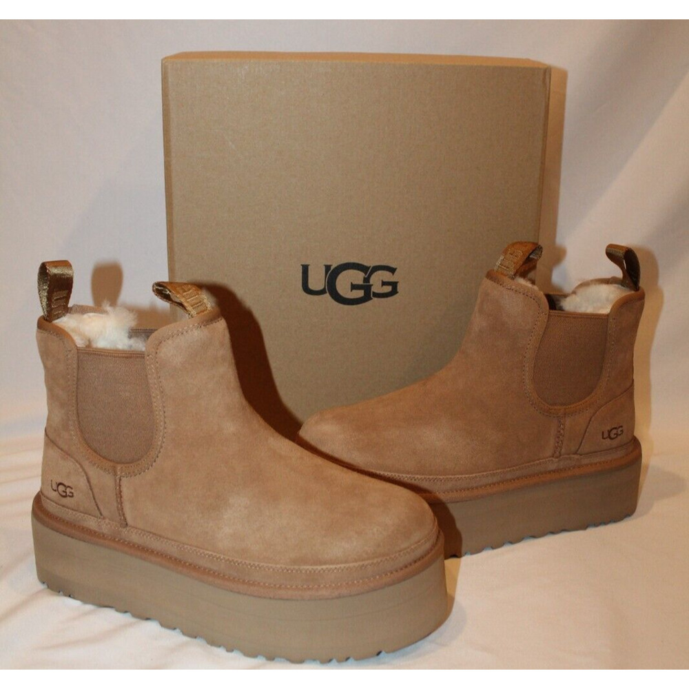 NIB UGG Women's Neumel Platform Chelsea Suede Platform Mini Boots Chestnut‎ - Picture 3 of 9